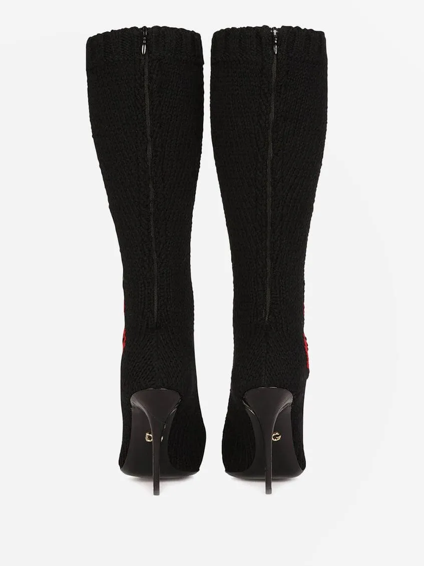 Floral-Knit Stiletto Boots