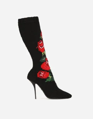 Floral-Knit Stiletto Boots