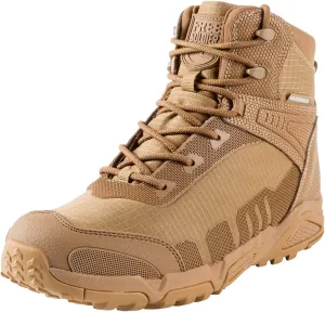 FREE SOLDIER Men's Waterproof Hiking Boots Lightweight Work Boots Military Tactical Boots Durable Combat Boots(Brown, 9 Wide US)