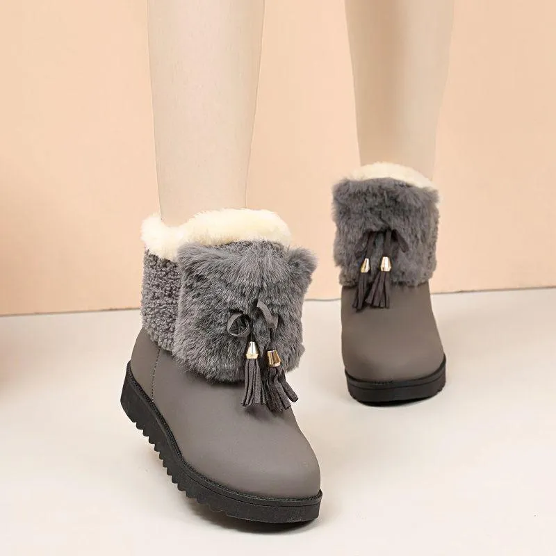 Furry Bow Casual Warm Boots