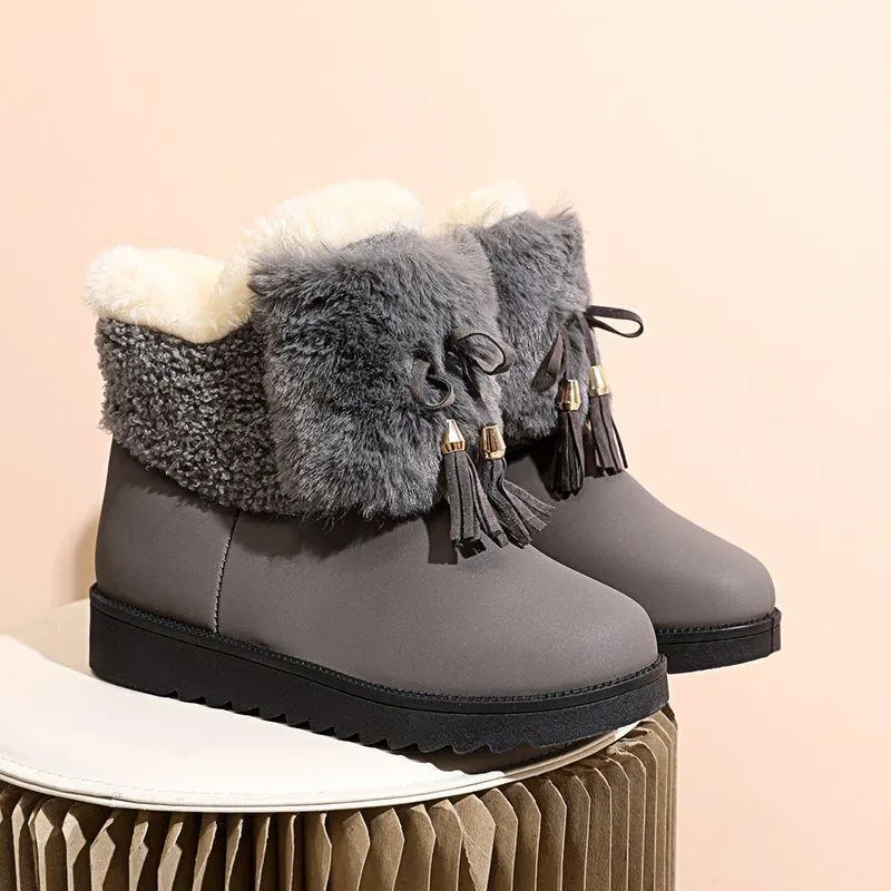 Furry Bow Casual Warm Boots