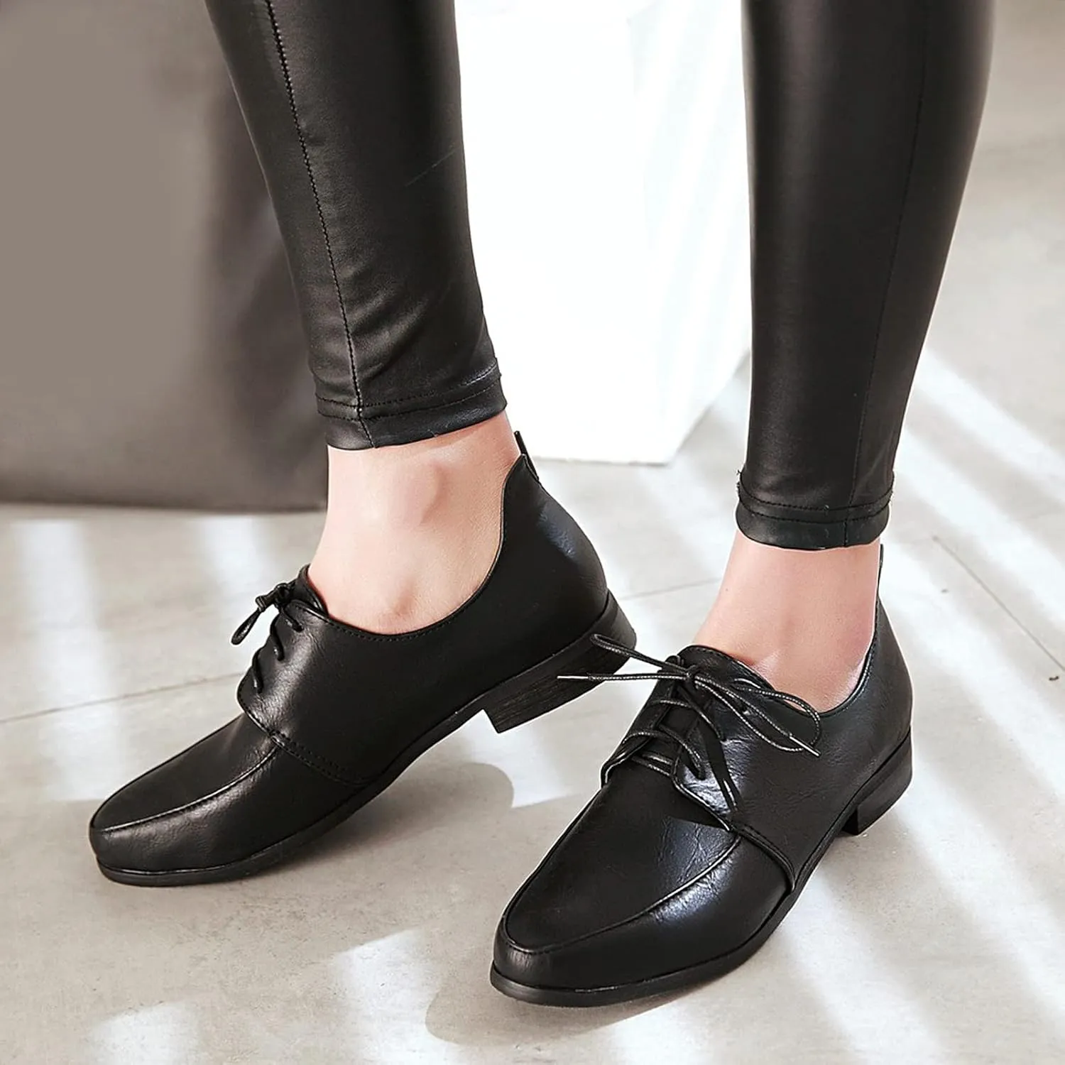 Gicoiz Office Oxfords Womens Lace Up Classic Low Heel Brogue Pumps