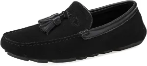 HOOENG Driving Moccasins Smoking Loafer for Men Tassel Suede Vamp Genuine Leather Round Toe Comfortable Flexible Resistant Soft Casual Slip on (Color : Black, Size : 7.5)