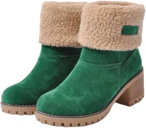 Ladmiple Snow Boots For Women Cute High Top Slip On Winter Warm Ankle Booties Fashion Fur Lined Outdoor Mid Calf Walking Shoe