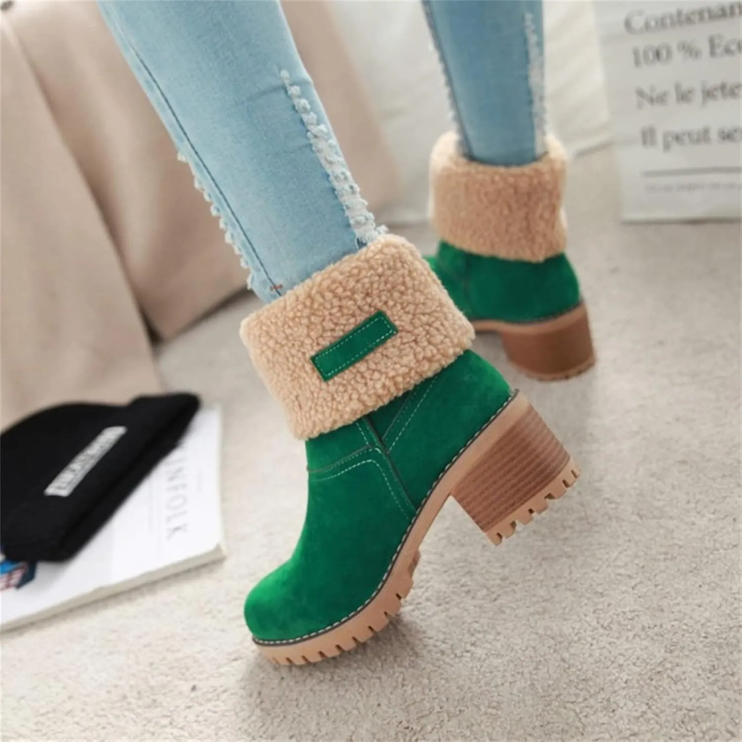Ladmiple Snow Boots For Women Cute High Top Slip On Winter Warm Ankle Booties Fashion Fur Lined Outdoor Mid Calf Walking Shoe