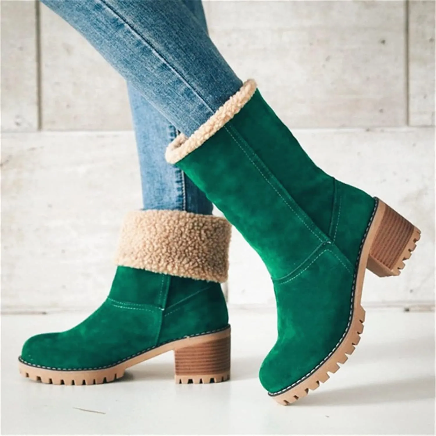 Ladmiple Snow Boots For Women Cute High Top Slip On Winter Warm Ankle Booties Fashion Fur Lined Outdoor Mid Calf Walking Shoe