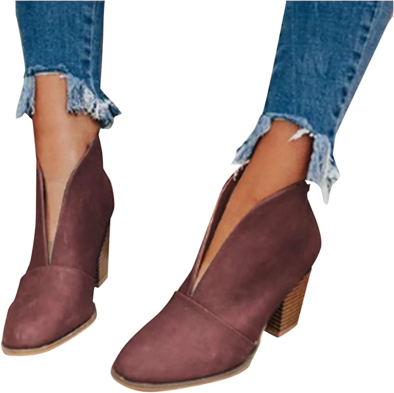 Leather Women Ankle Boots Dressy Boots Short Boots Women Leather Stacked Chunky Heels Women's Fahsion Boots Western