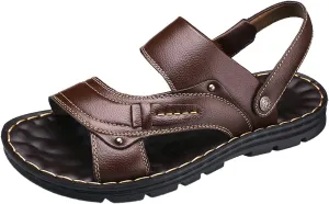Men Summer Casual Leather Sandals Leather Beach Shoes Slip Men Slides Slippers
