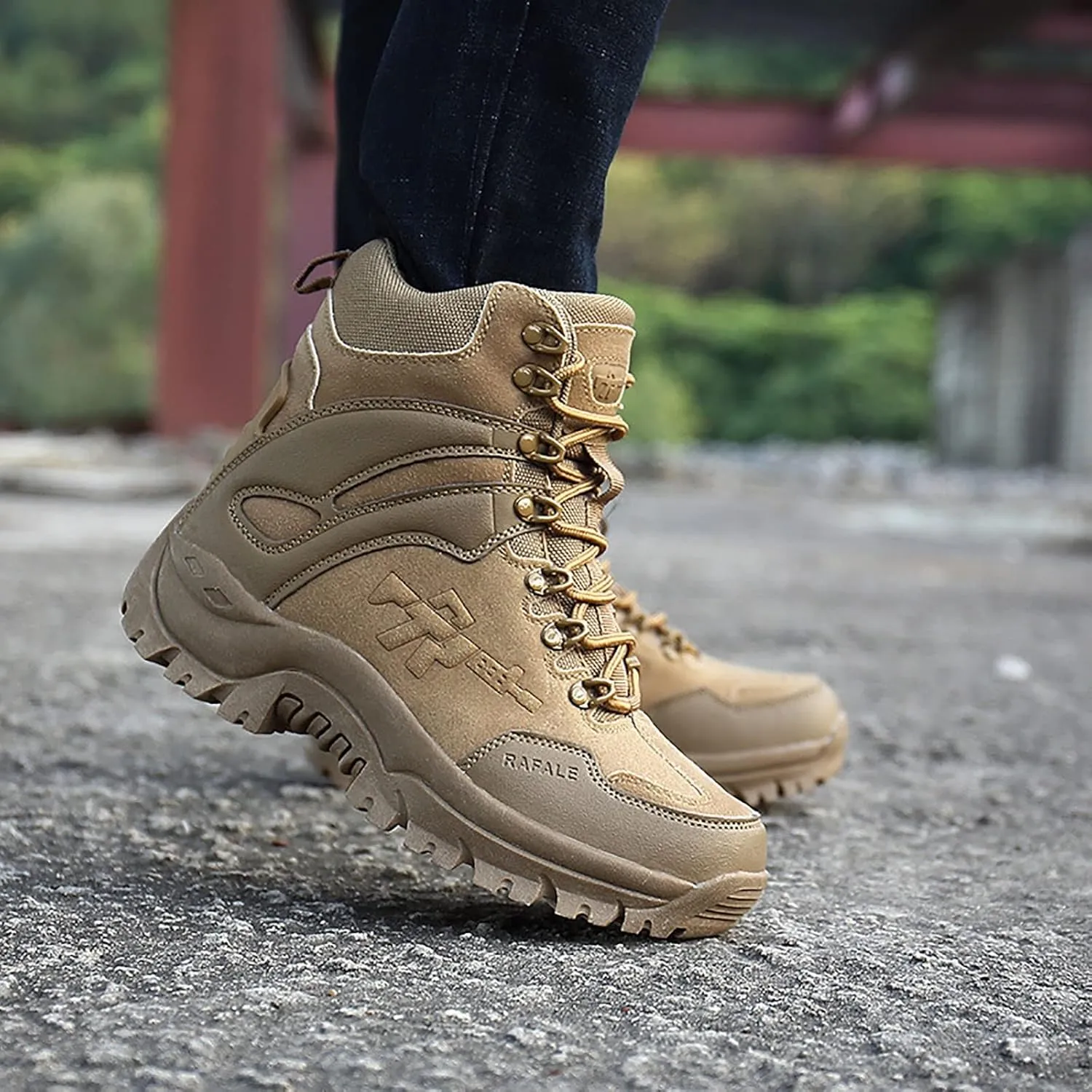 Mens Backpacking Boots Army, Durable Suede Leather and Rubber Sole Military Work and Desert Boots,Outdoor Lace-Up Sports Lightweight Durable Breathable Hiking Shoes