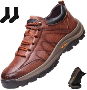 Men's Casual Leather Handmade Non-Slip Arch Support Loafers, Lightweight Hiking and Waking Trainers Fashion Comfortable Safety Shoes Steel Toe Boots for Men