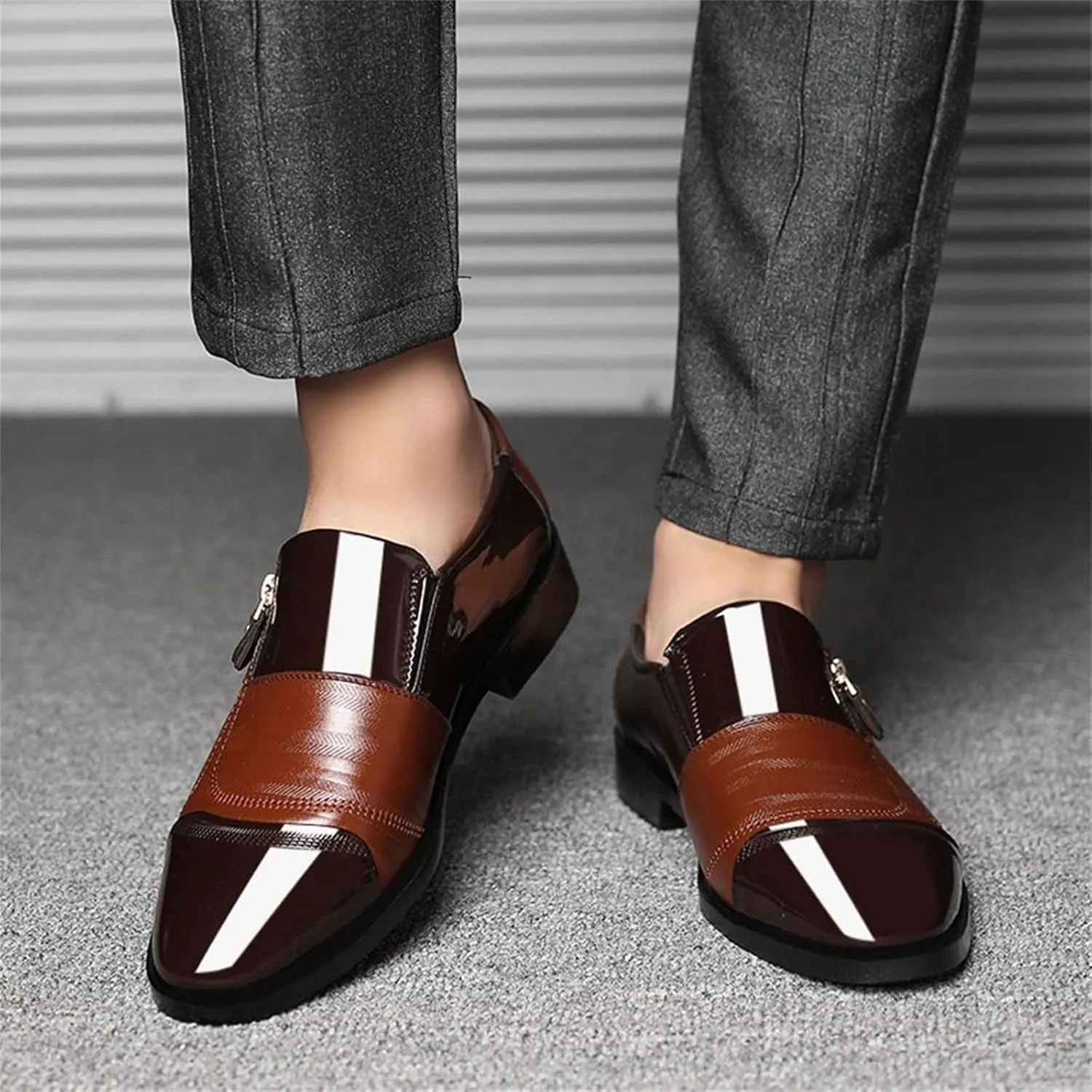 Mens Classic Leather Shoes Classical Style Men's Breathable Hollow Business Casual Pointed Shoes Leather Cap