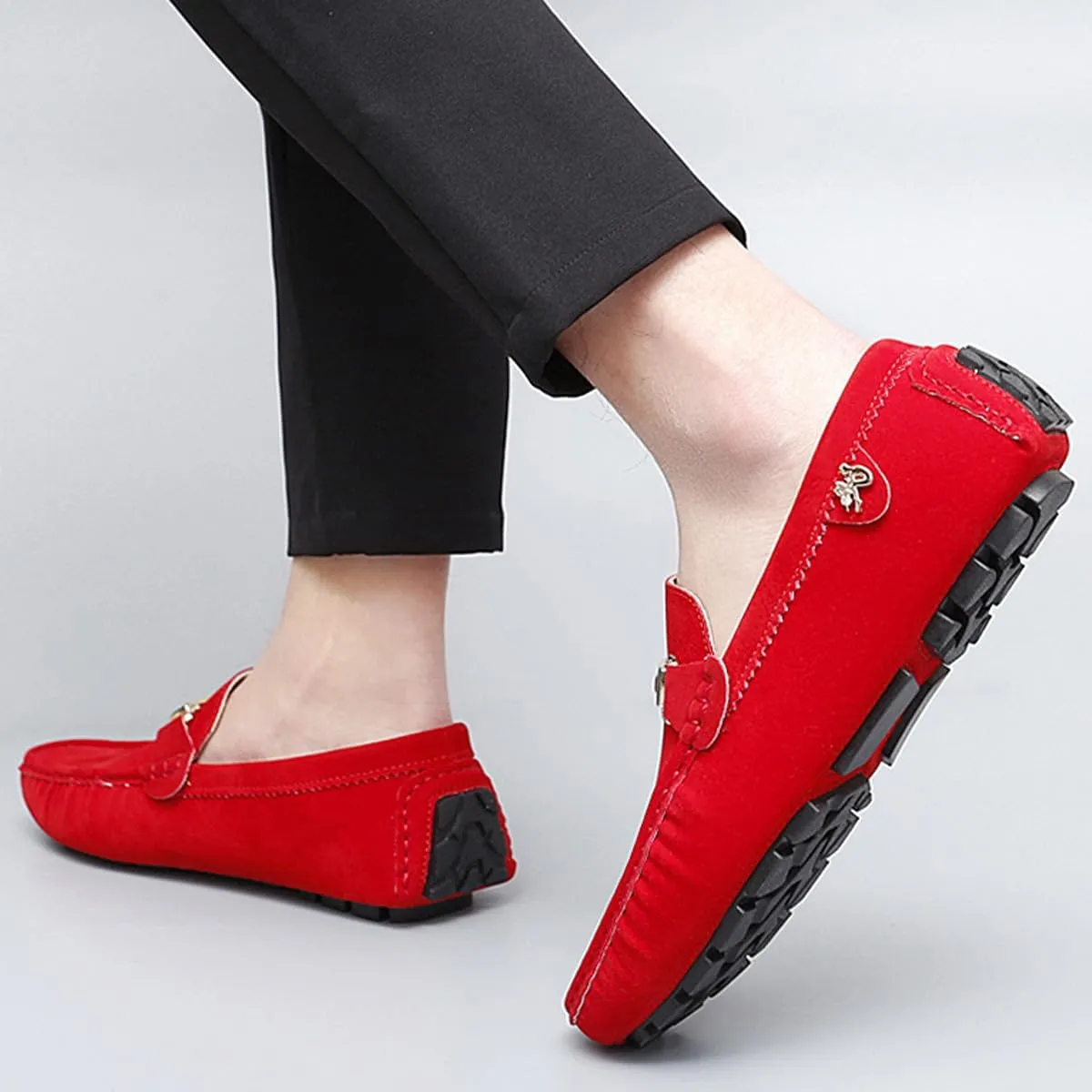 Men's Driving Loafers Slip-On Boat Shoes with Suede Buckle Detail Moccasins