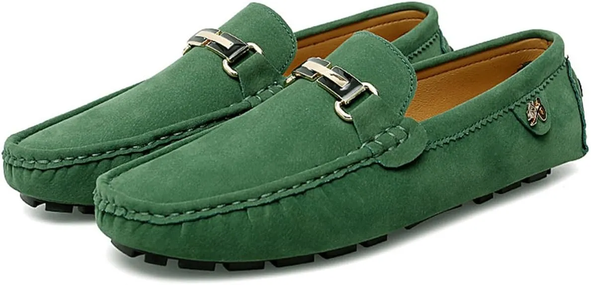 Men's Driving Loafers Slip-On Boat Shoes with Suede Buckle Detail Moccasins