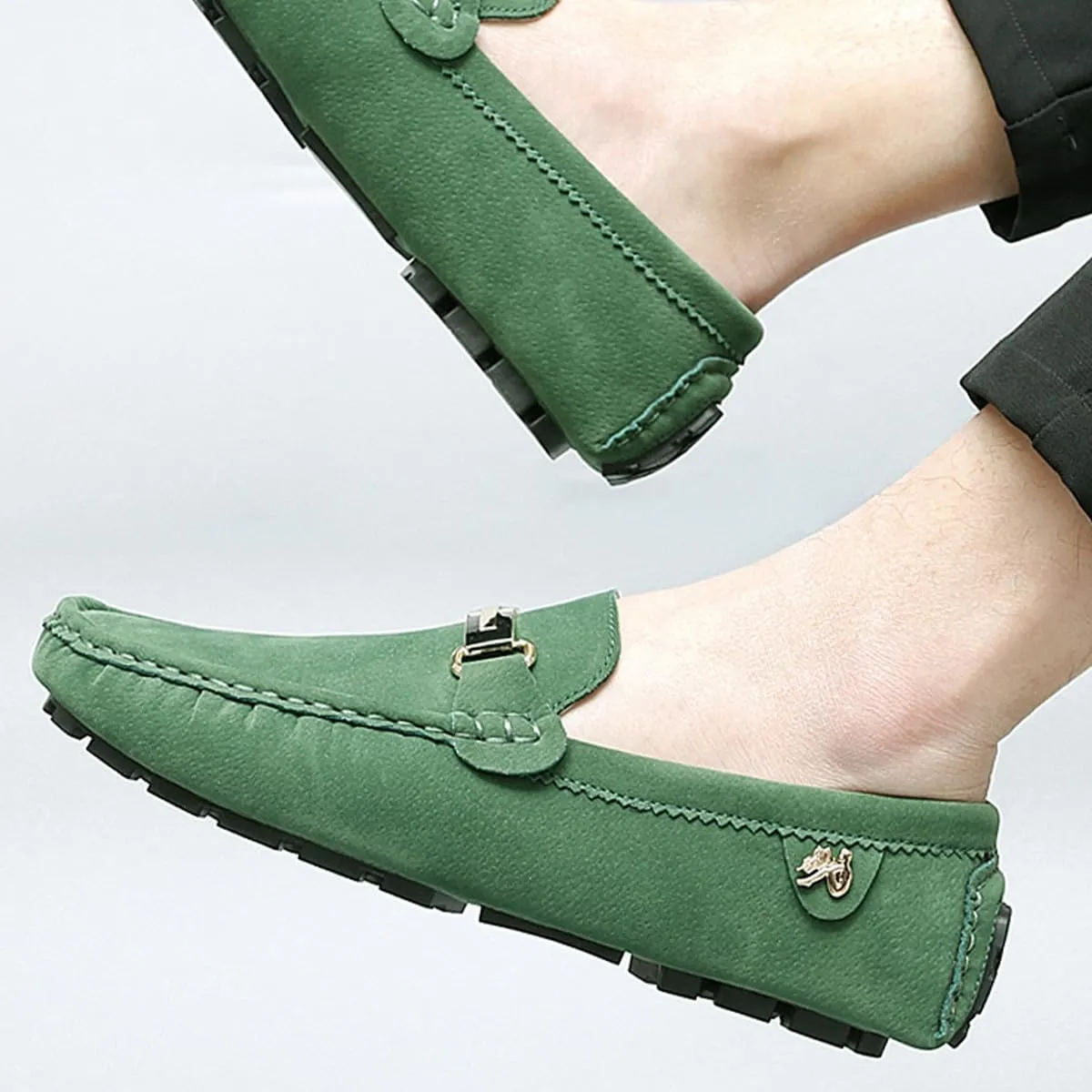 Men's Driving Loafers Slip-On Boat Shoes with Suede Buckle Detail Moccasins