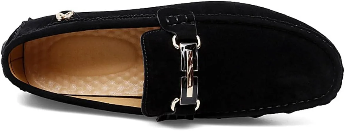 Men's Driving Loafers Slip-On Boat Shoes with Suede Buckle Detail Moccasins