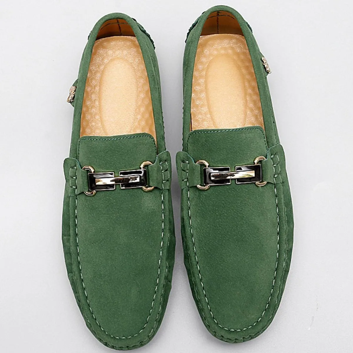 Men's Driving Loafers Slip-On Boat Shoes with Suede Buckle Detail Moccasins