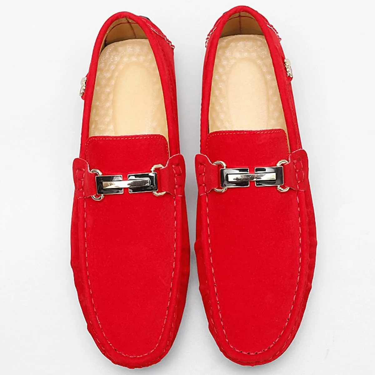 Men's Driving Loafers Slip-On Boat Shoes with Suede Buckle Detail Moccasins