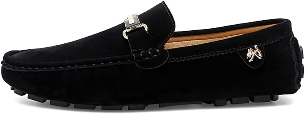 Men's Driving Loafers Slip-On Boat Shoes with Suede Buckle Detail Moccasins