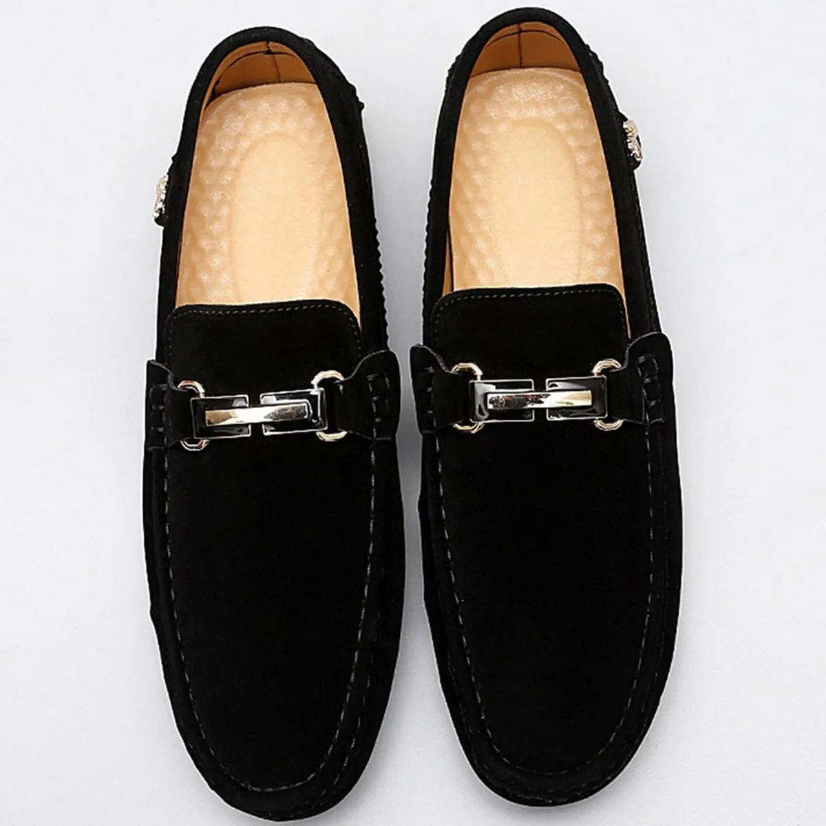 Men's Driving Loafers Slip-On Boat Shoes with Suede Buckle Detail Moccasins
