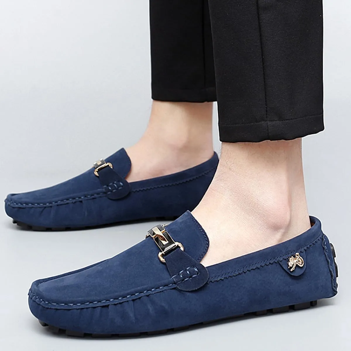 Men's Driving Loafers Slip-On Boat Shoes with Suede Buckle Detail Moccasins