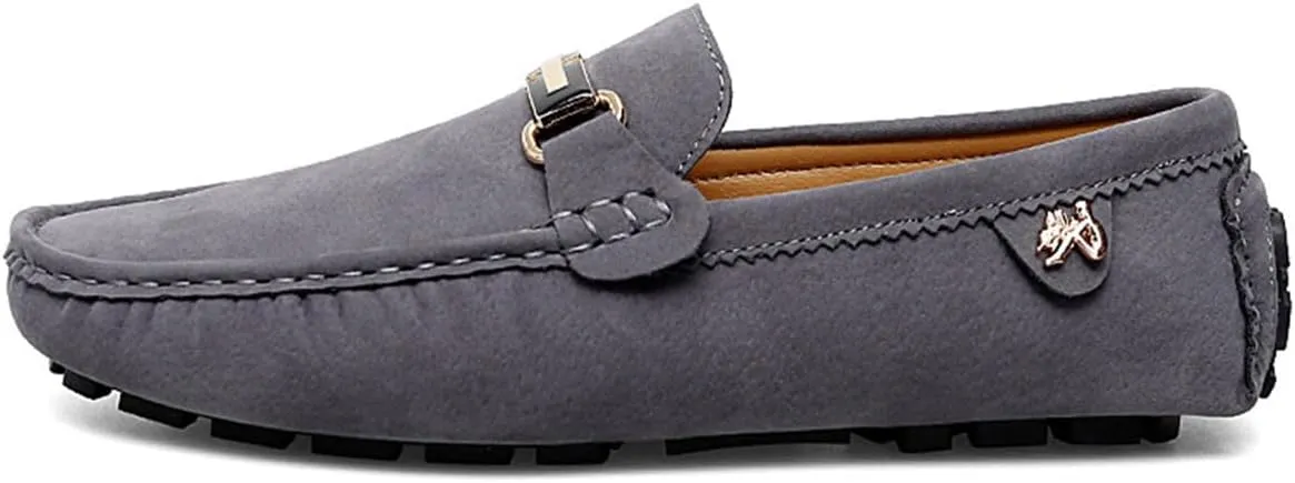 Men's Driving Loafers Slip-On Boat Shoes with Suede Buckle Detail Moccasins