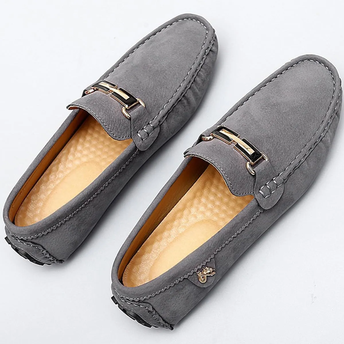 Men's Driving Loafers Slip-On Boat Shoes with Suede Buckle Detail Moccasins