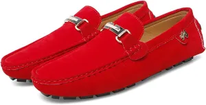 Men's Driving Loafers Slip-On Boat Shoes with Suede Buckle Detail Moccasins