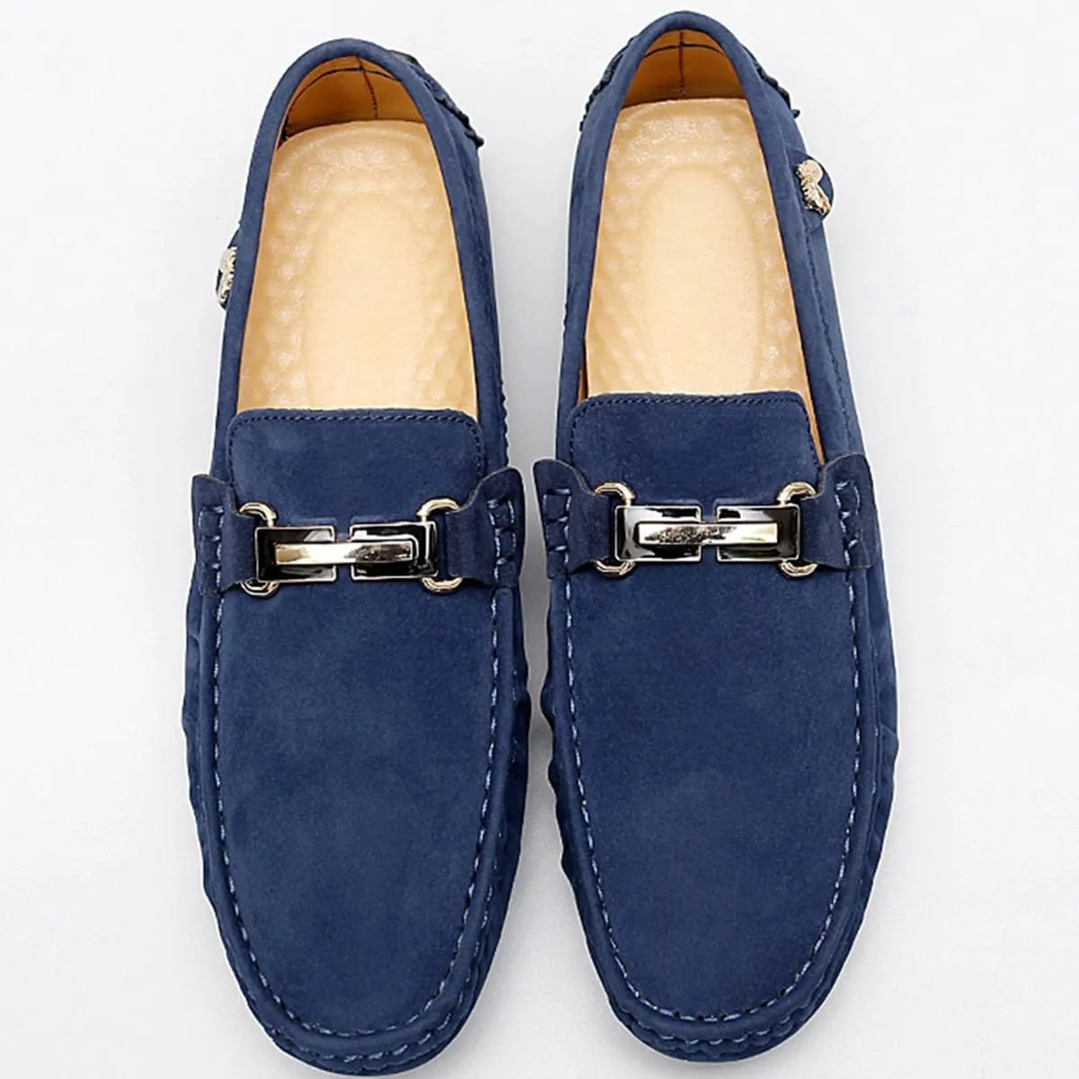 Men's Driving Loafers Slip-On Boat Shoes with Suede Buckle Detail Moccasins