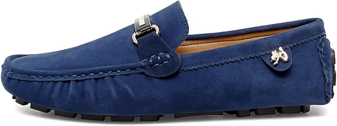 Men's Driving Loafers Slip-On Boat Shoes with Suede Buckle Detail Moccasins
