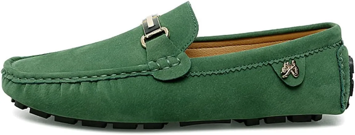 Men's Driving Loafers Slip-On Boat Shoes with Suede Buckle Detail Moccasins