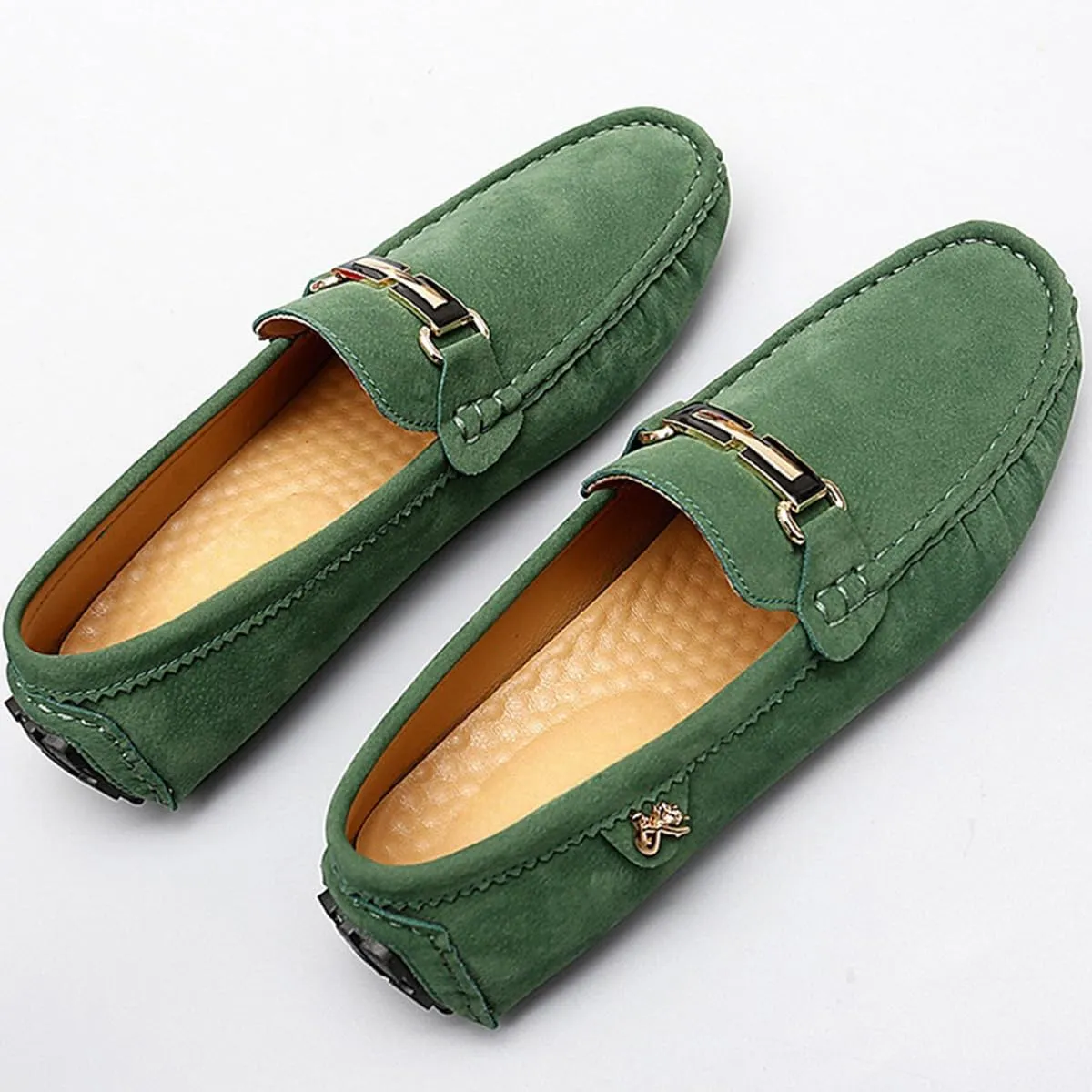 Men's Driving Loafers Slip-On Boat Shoes with Suede Buckle Detail Moccasins