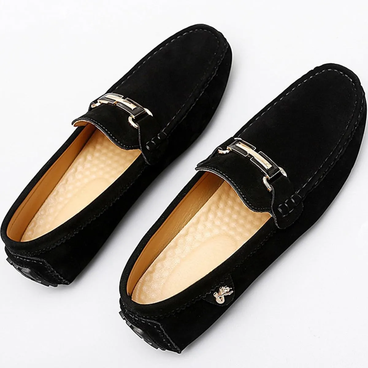 Men's Driving Loafers Slip-On Boat Shoes with Suede Buckle Detail Moccasins