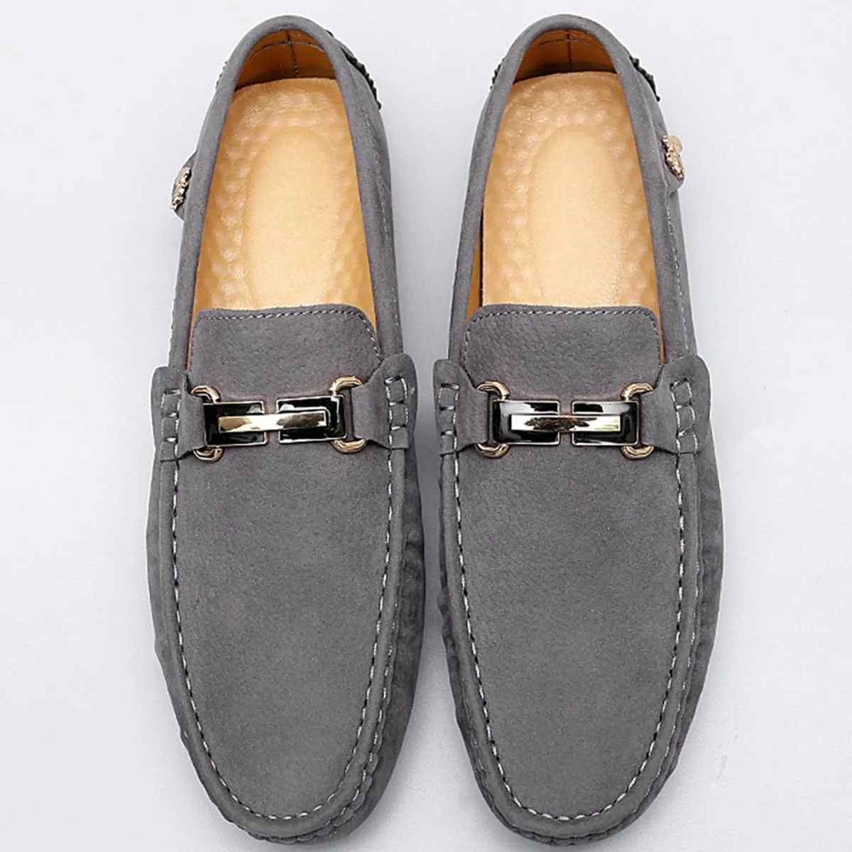 Men's Driving Loafers Slip-On Boat Shoes with Suede Buckle Detail Moccasins
