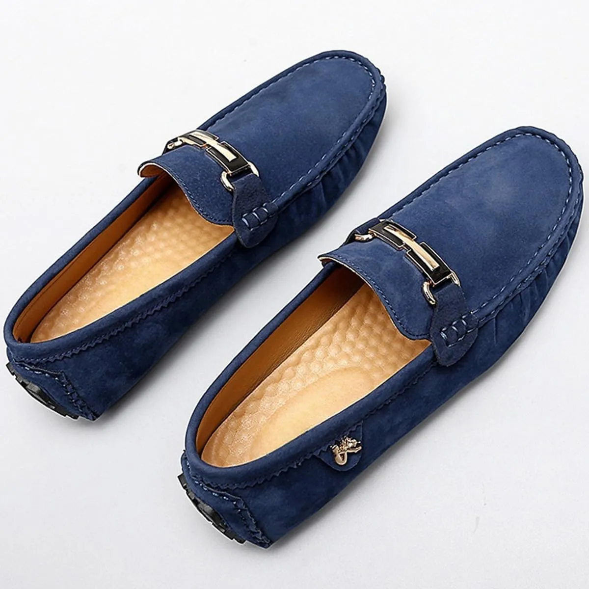 Men's Driving Loafers Slip-On Boat Shoes with Suede Buckle Detail Moccasins
