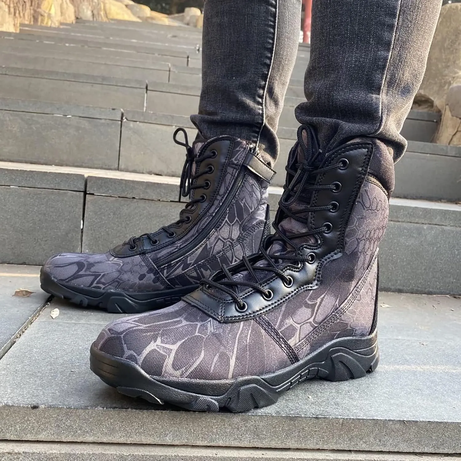 Men's Hiking Tactical Boots, Outdoor High-top Lightweight Abrasion-Resistant Military Work Shoes, for Breathable Soft and Comfortable Durable Work Boots