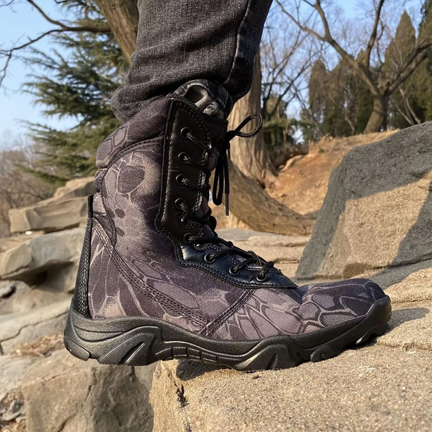 Men's Hiking Tactical Boots, Outdoor High-top Lightweight Abrasion-Resistant Military Work Shoes, for Breathable Soft and Comfortable Durable Work Boots
