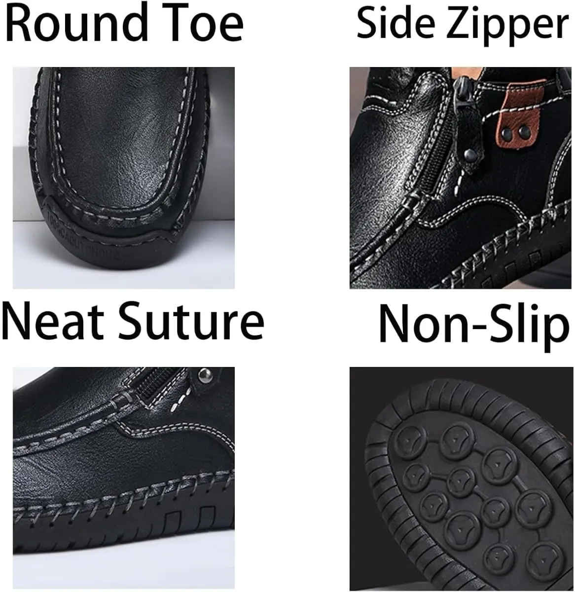 Men's Leather Handmade Platform Shoes Ankle Chukka Boots Fashion Round Toe Side Zipper Mid Top Slip On Loafers forDriving Hiking