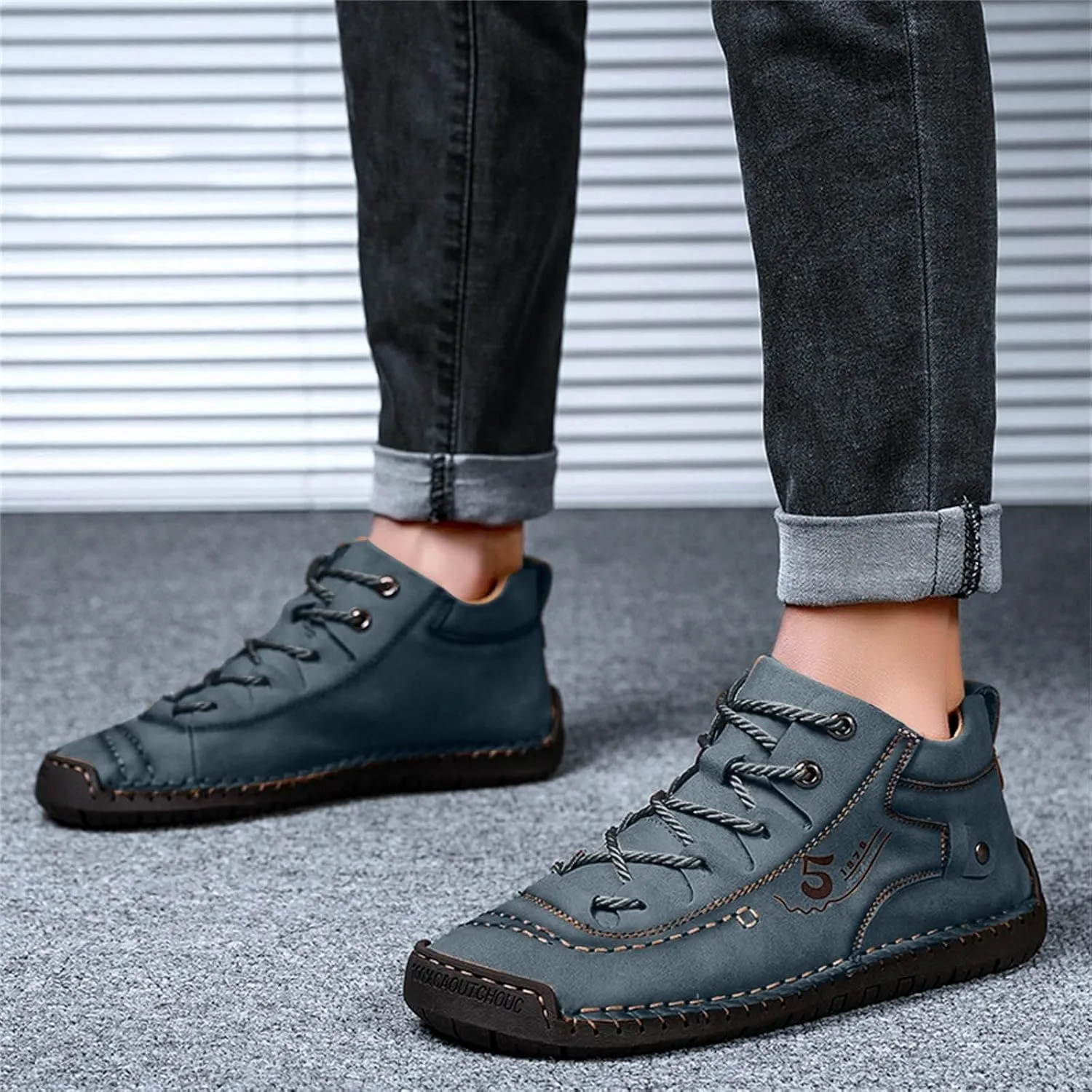 Mens Leather Tuxedo Shoes Fashion Summer and Autumn Men Leather Shoes Flat Soft Bottom Comfortable Mid Top Lace Up Casual Real Leather Shoes