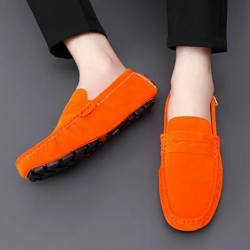 Men's Loafers Round Toe Suede Driving Shoes ?C Comfortable Loafers with Flat Heel, Flexible Slip-On Casual & Fashionable