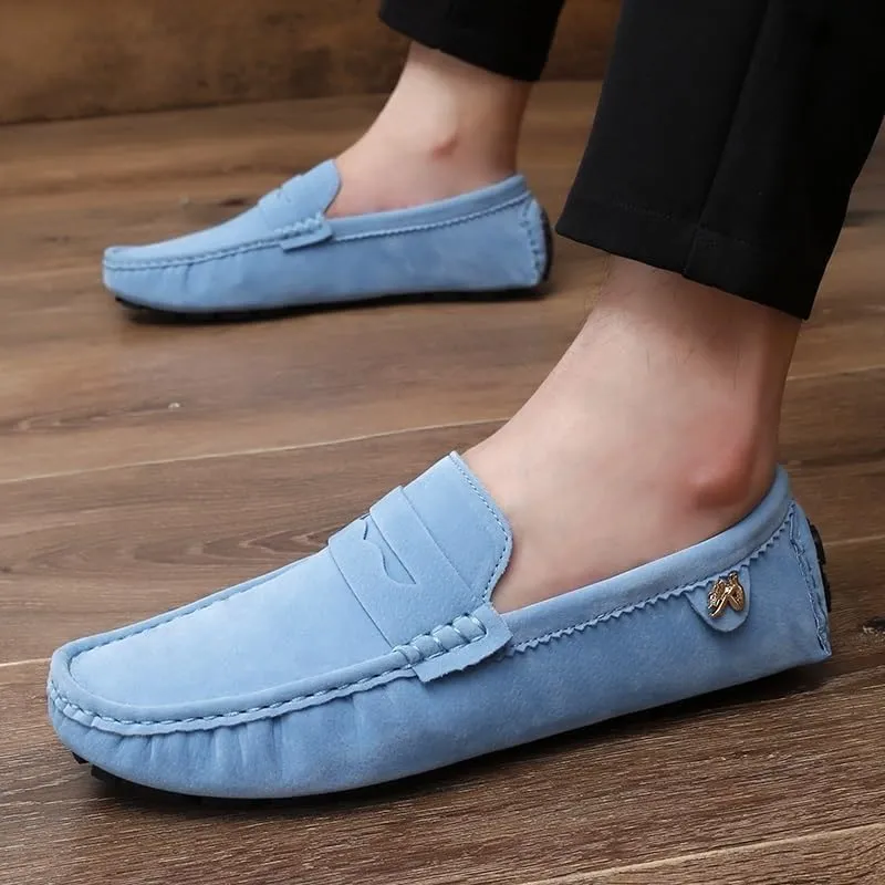 Men's Loafers Round Toe Suede Driving Shoes ?C Comfortable Loafers with Flat Heel, Flexible Slip-On Casual & Fashionable