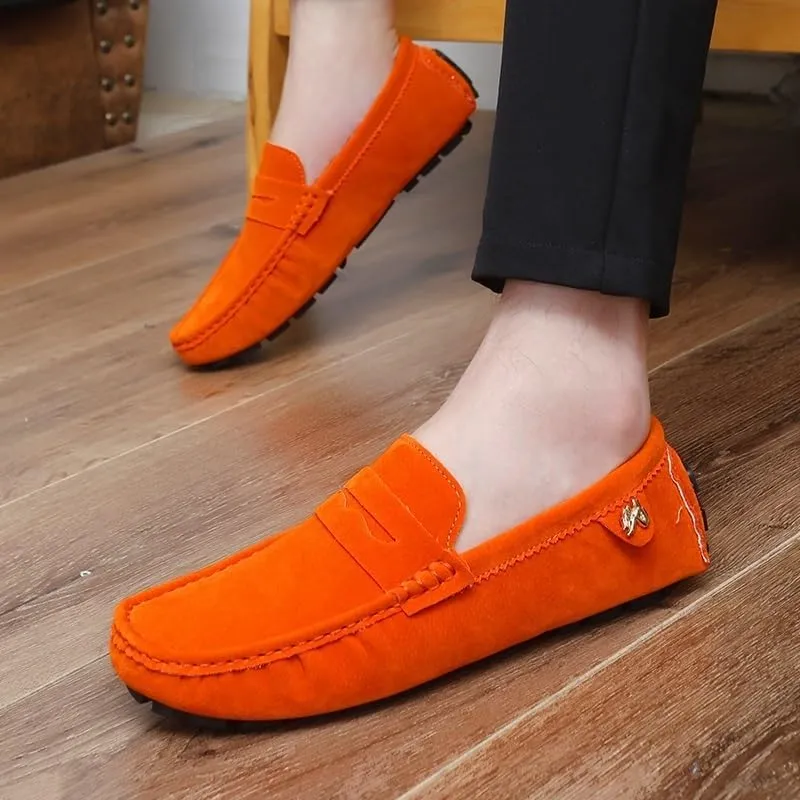 Men's Loafers Round Toe Suede Driving Shoes ?C Comfortable Loafers with Flat Heel, Flexible Slip-On Casual & Fashionable
