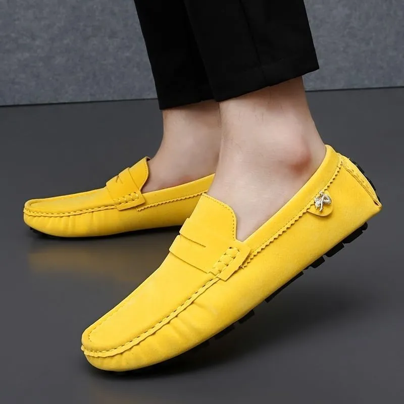Men's Loafers Round Toe Suede Driving Shoes ?C Comfortable Loafers with Flat Heel, Flexible Slip-On Casual & Fashionable