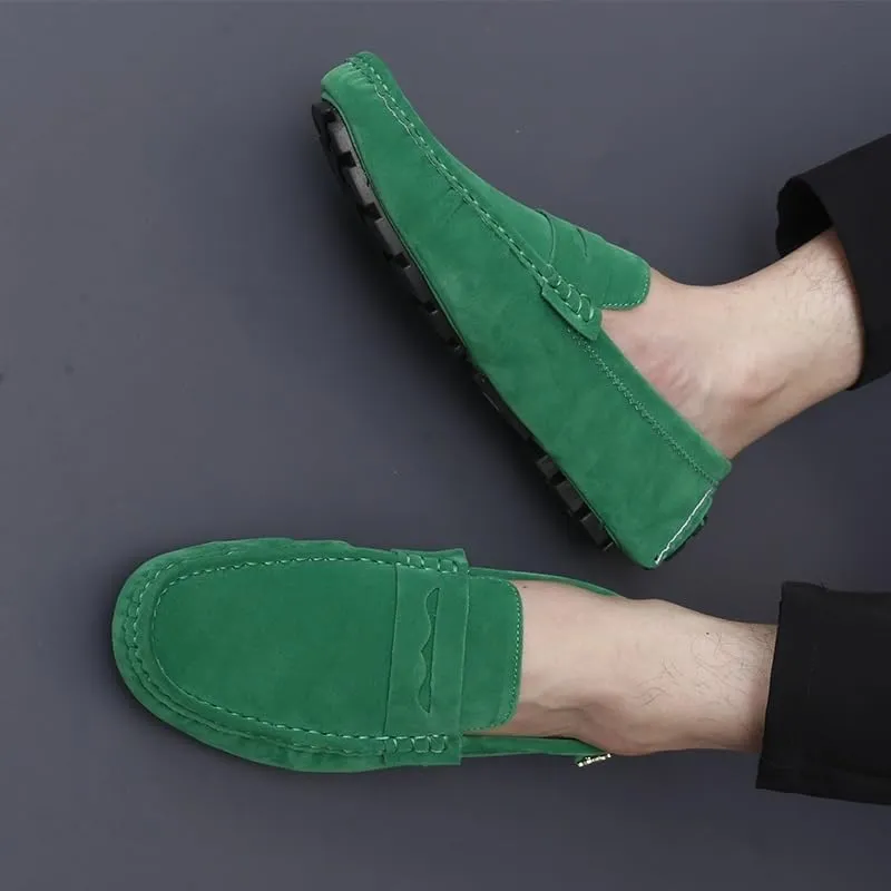 Men's Loafers Round Toe Suede Driving Shoes ?C Comfortable Loafers with Flat Heel, Flexible Slip-On Casual & Fashionable