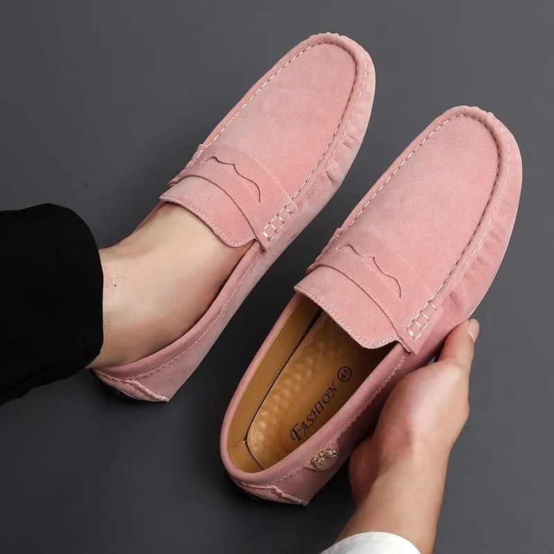 Men's Loafers Round Toe Suede Driving Shoes ?C Comfortable Loafers with Flat Heel, Flexible Slip-On Casual & Fashionable