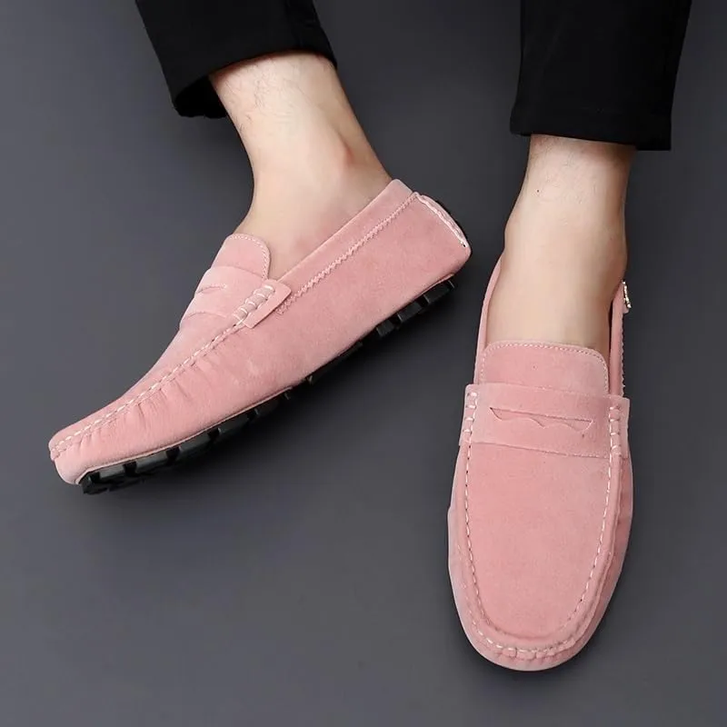 Men's Loafers Round Toe Suede Driving Shoes ?C Comfortable Loafers with Flat Heel, Flexible Slip-On Casual & Fashionable