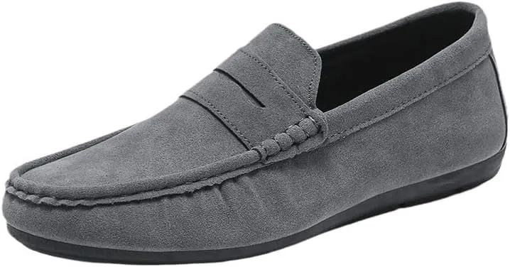 Men's Loafers Round Toe Suede Loafers ?C Lightweight Comfortable Slip-On Shoes with Flat Heel for Casual & Outdoor Wear