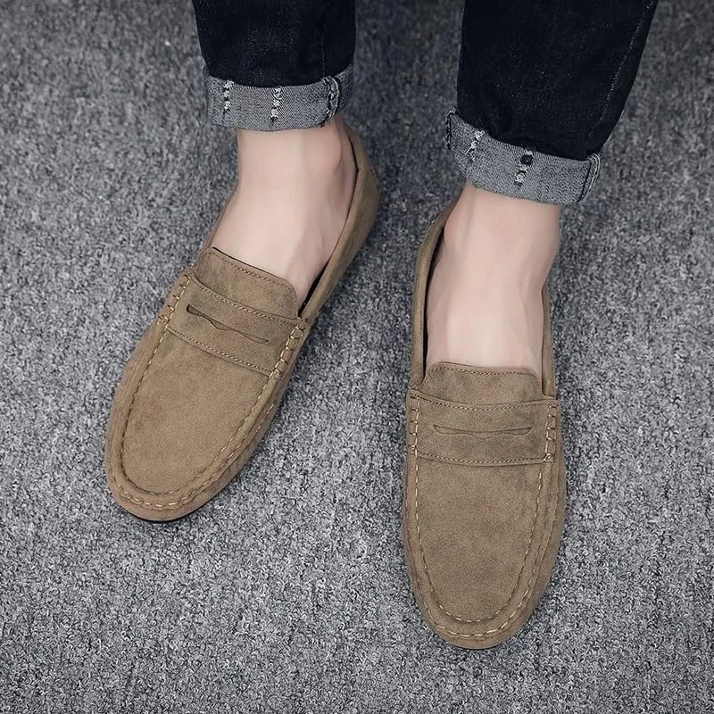 Men's Loafers Round Toe Suede Loafers ?C Lightweight Comfortable Slip-On Shoes with Flat Heel for Casual & Outdoor Wear