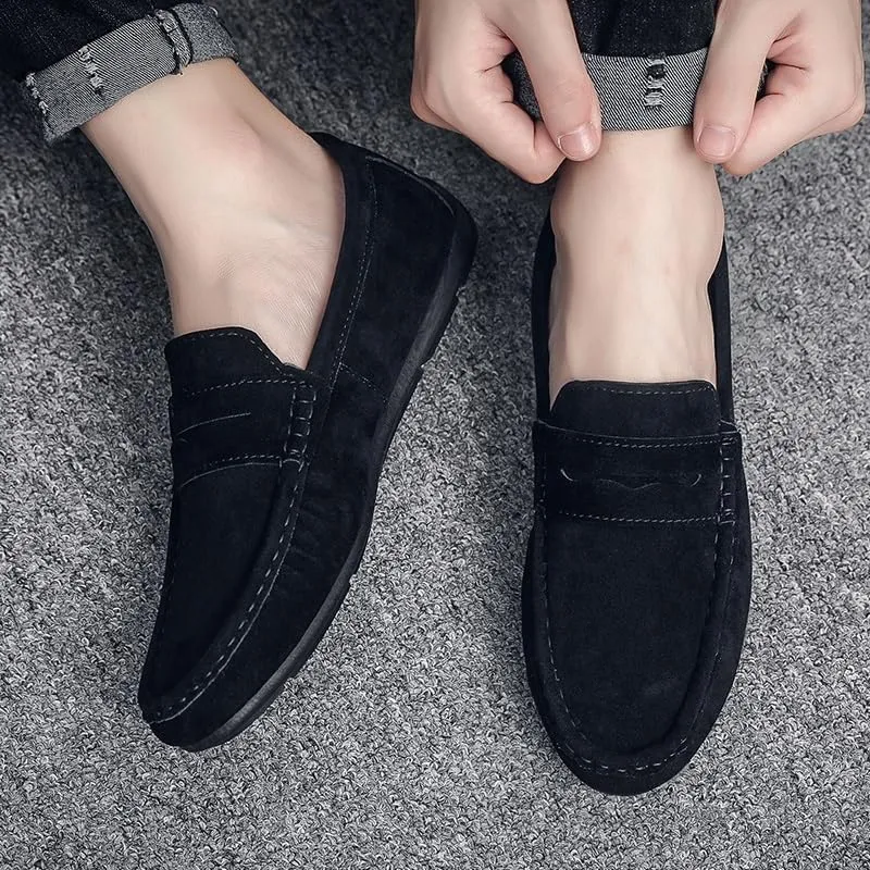 Men's Loafers Round Toe Suede Loafers ?C Lightweight Comfortable Slip-On Shoes with Flat Heel for Casual & Outdoor Wear