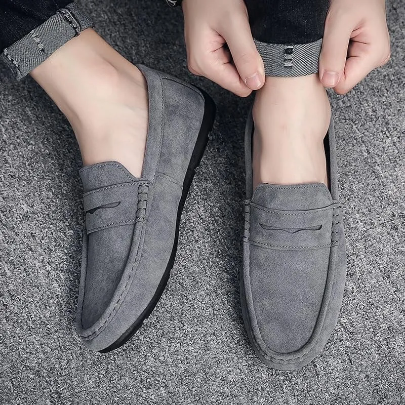 Men's Loafers Round Toe Suede Loafers ?C Lightweight Comfortable Slip-On Shoes with Flat Heel for Casual & Outdoor Wear