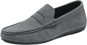 Men's Loafers Round Toe Suede Loafers ?C Lightweight Comfortable Slip-On Shoes with Flat Heel for Casual & Outdoor Wear